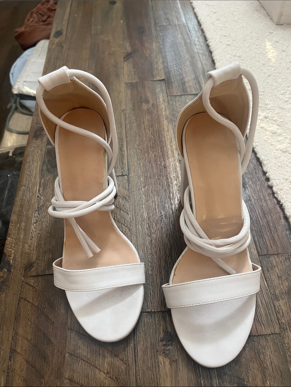 Source Unknown White Lace-Up Open-Toe Heels